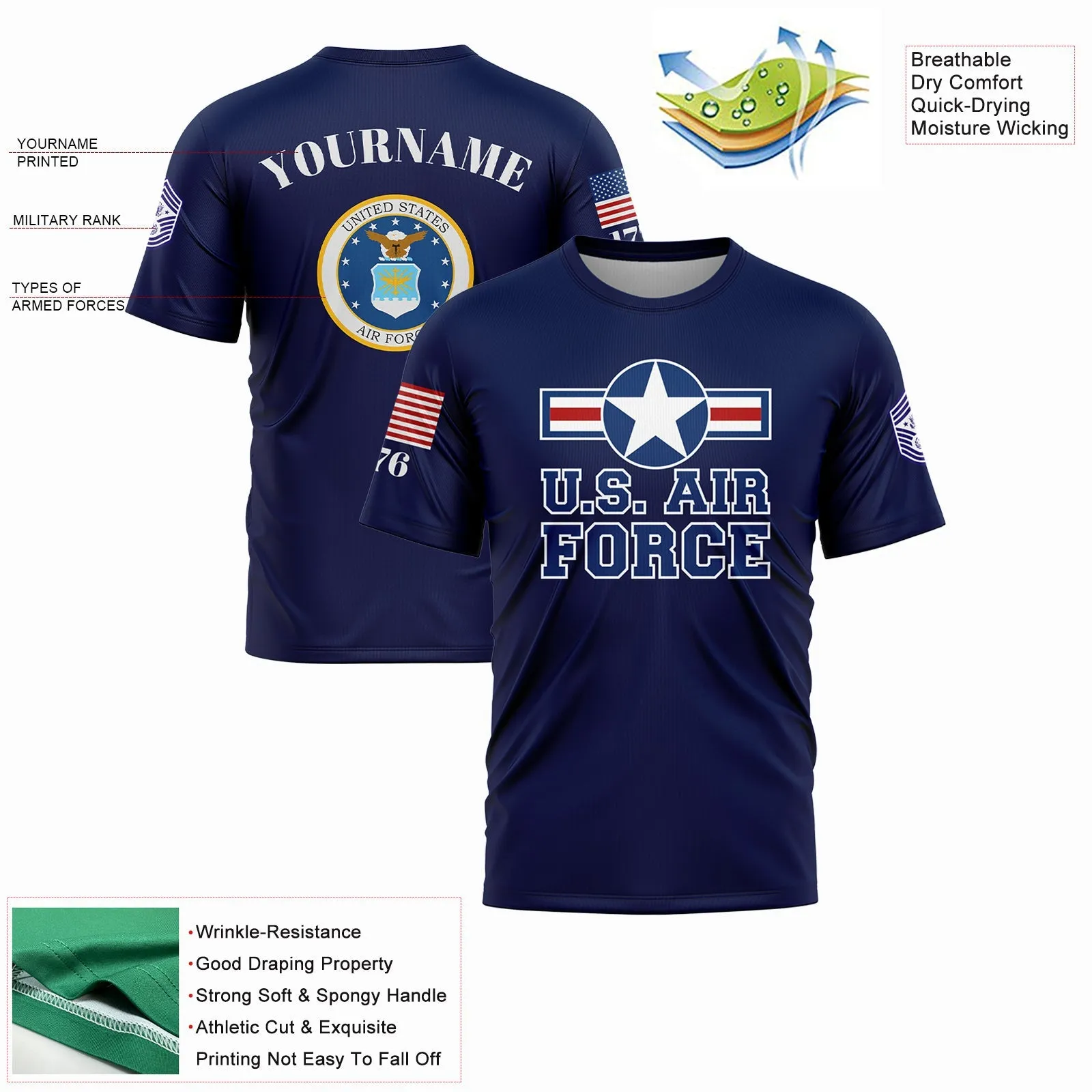 Custom Navy 1776 U.S Air Force Military Rank Name T-Shirt
