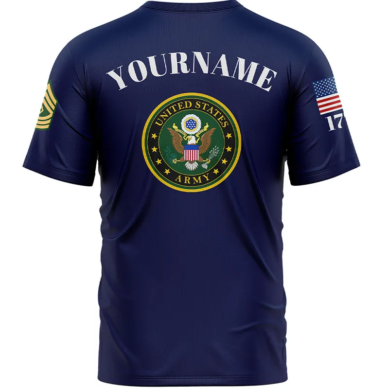 Custom Navy Barrett 1776 American Flag U.S Army Military Rank Name T-Shirt