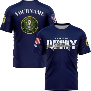 Custom Navy Barrett 1776 American Flag U.S Army Military Rank Name T-Shirt