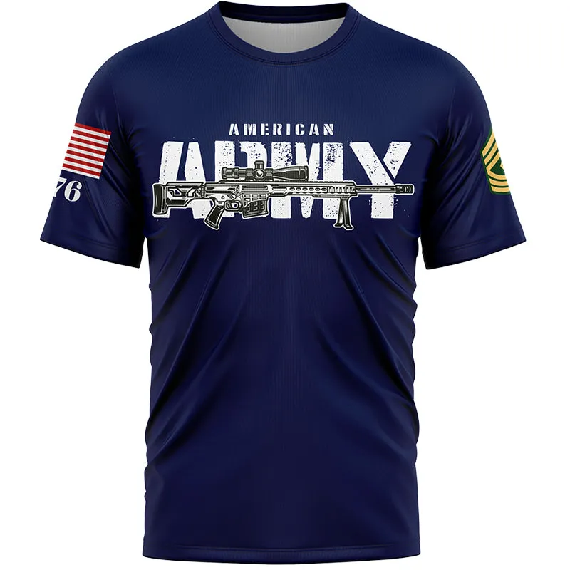 Custom Navy Barrett 1776 American Flag U.S Army Military Rank Name T-Shirt
