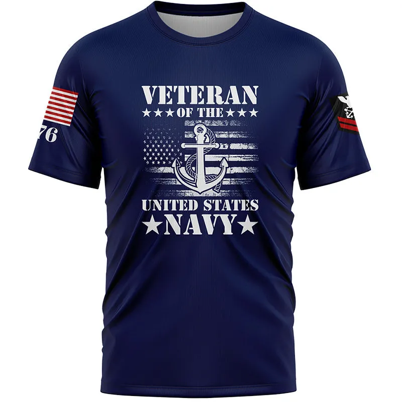 Custom Navy Veteran 1776 American Flag U.S Navy Military Rank Name T-Shirt
