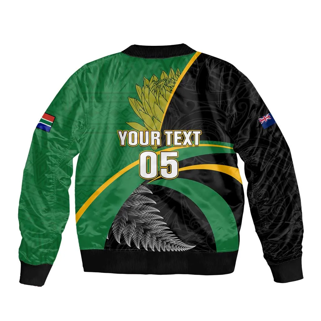 Custom New Zealand And South Africa Rugby Bomber Jacket 2023 Springboks Combine All Black Silver Fern LT05