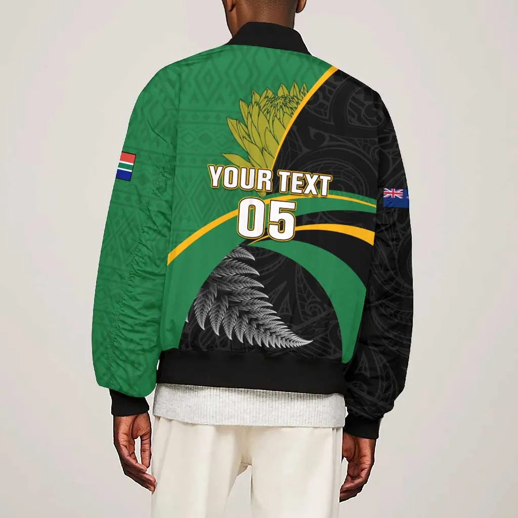 Custom New Zealand And South Africa Rugby Bomber Jacket 2023 Springboks Combine All Black Silver Fern LT05
