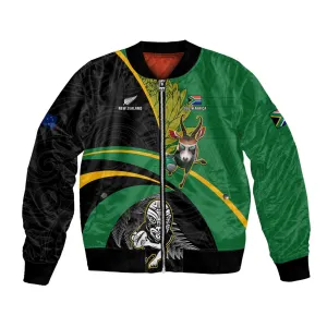 Custom New Zealand And South Africa Rugby Bomber Jacket 2023 Springboks Combine All Black Silver Fern LT05