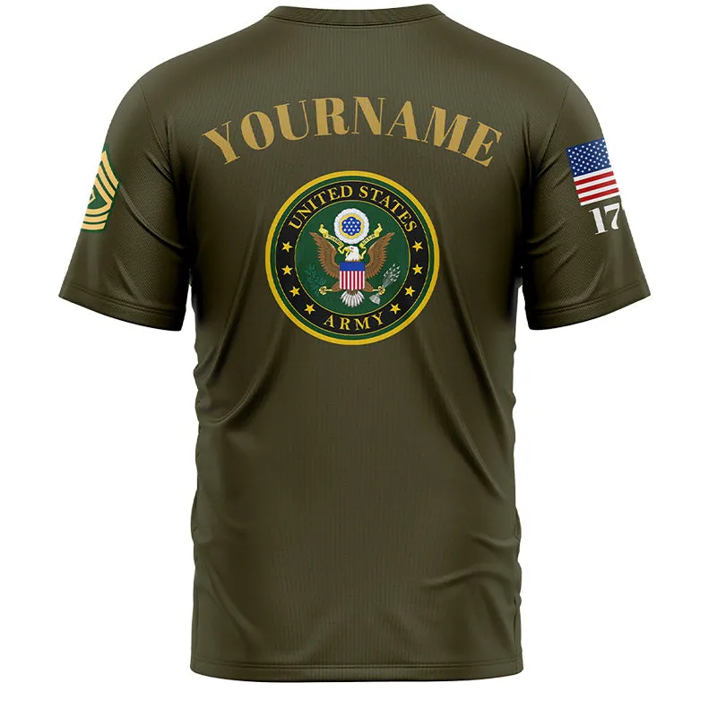 Custom Olive 1776 American Flag U.S Army Military Rank Name T-Shirt