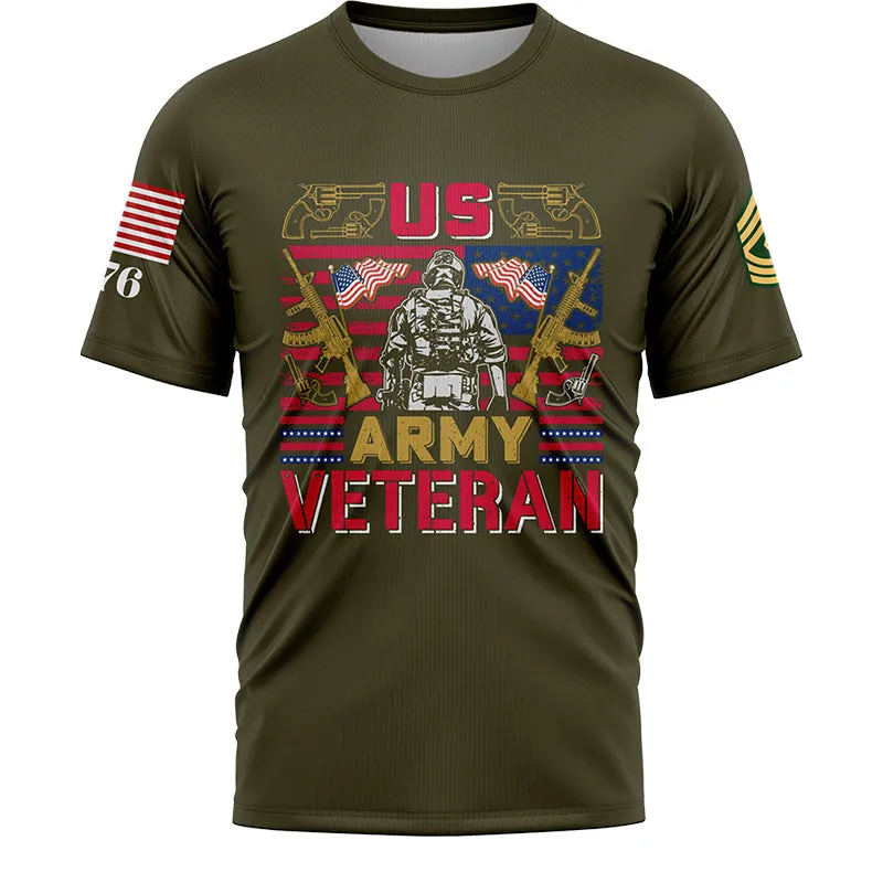 Custom Olive 1776 American Flag U.S Army Military Rank Name T-Shirt