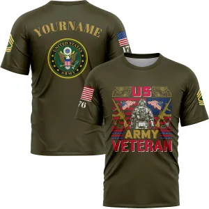Custom Olive 1776 American Flag U.S Army Military Rank Name T-Shirt