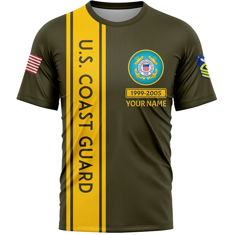 Custom Olive U.S Coast Guard Military Rank Name T-Shirt