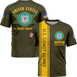 Custom Olive U.S Coast Guard Military Rank Name T-Shirt