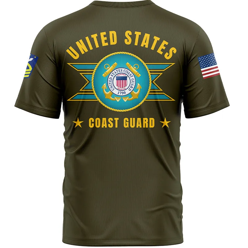 Custom Olive U.S Coast Guard Military Rank Name T-Shirt