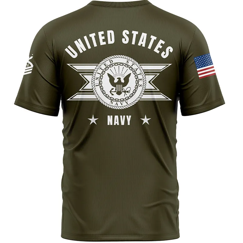 Custom Olive U.S Navy Military Rank Veteran Name T-Shirt
