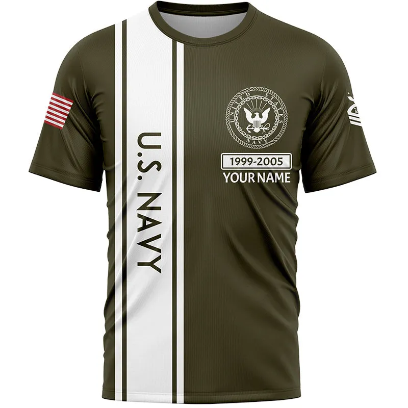 Custom Olive U.S Navy Military Rank Veteran Name T-Shirt
