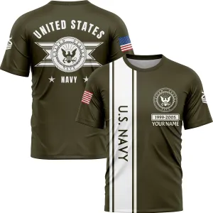 Custom Olive U.S Navy Military Rank Veteran Name T-Shirt