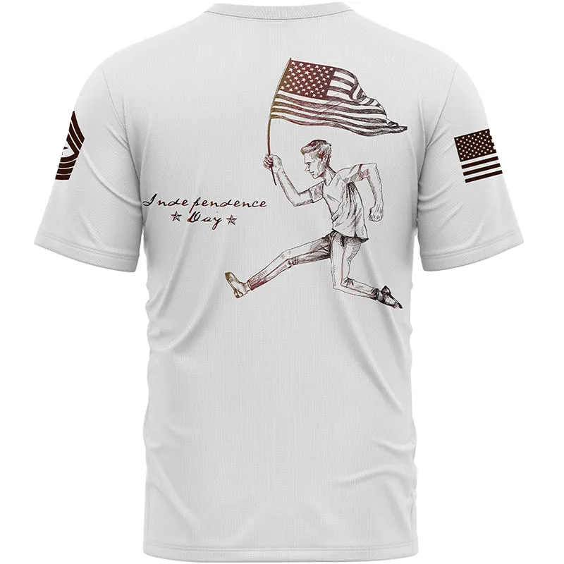 Custom White American Flag Military Rank Name Independence Day T-Shirt