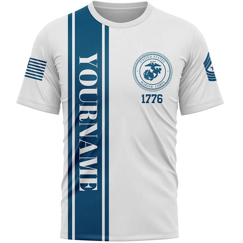 Custom White Hamburger American Flag Military Rank Name Independence Day T-Shirt