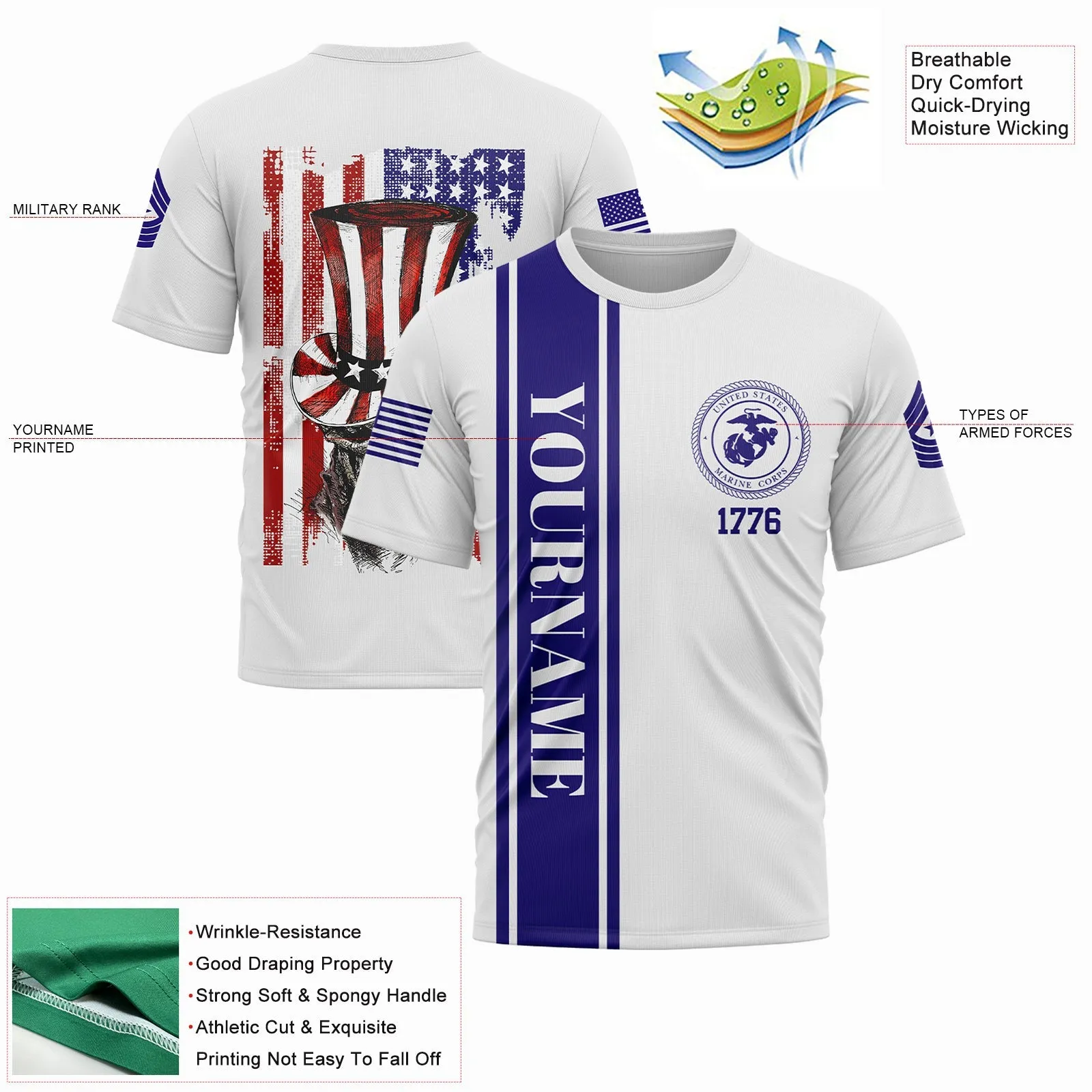 Custom White Magician Skull Military Rank Name Independence Day T-Shirt