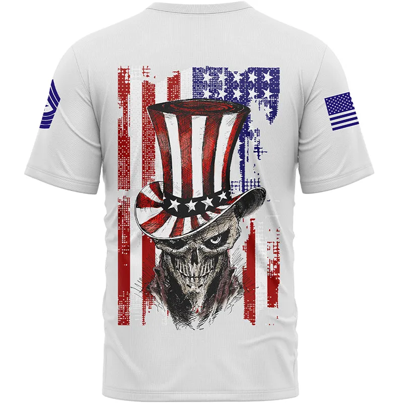 Custom White Magician Skull Military Rank Name Independence Day T-Shirt
