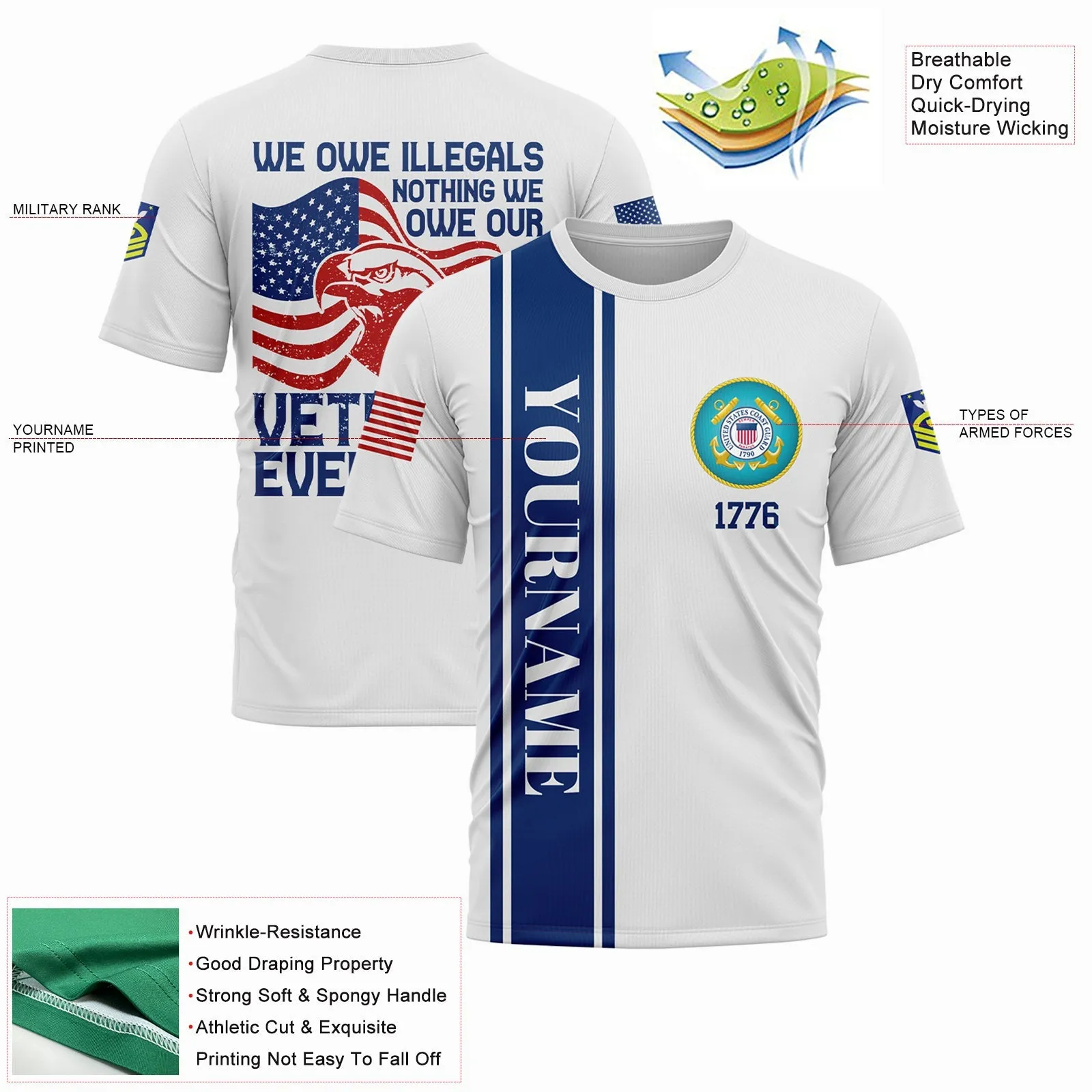 Custom White We Own Illegals Nothing We Our Veterans Everything 1776 Military Rank Name Veterans Day T-Shirt
