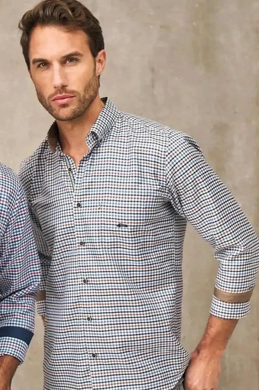 Dario Beltran Men's Mujica Long Sleeve Gingham Shirt Navy/White