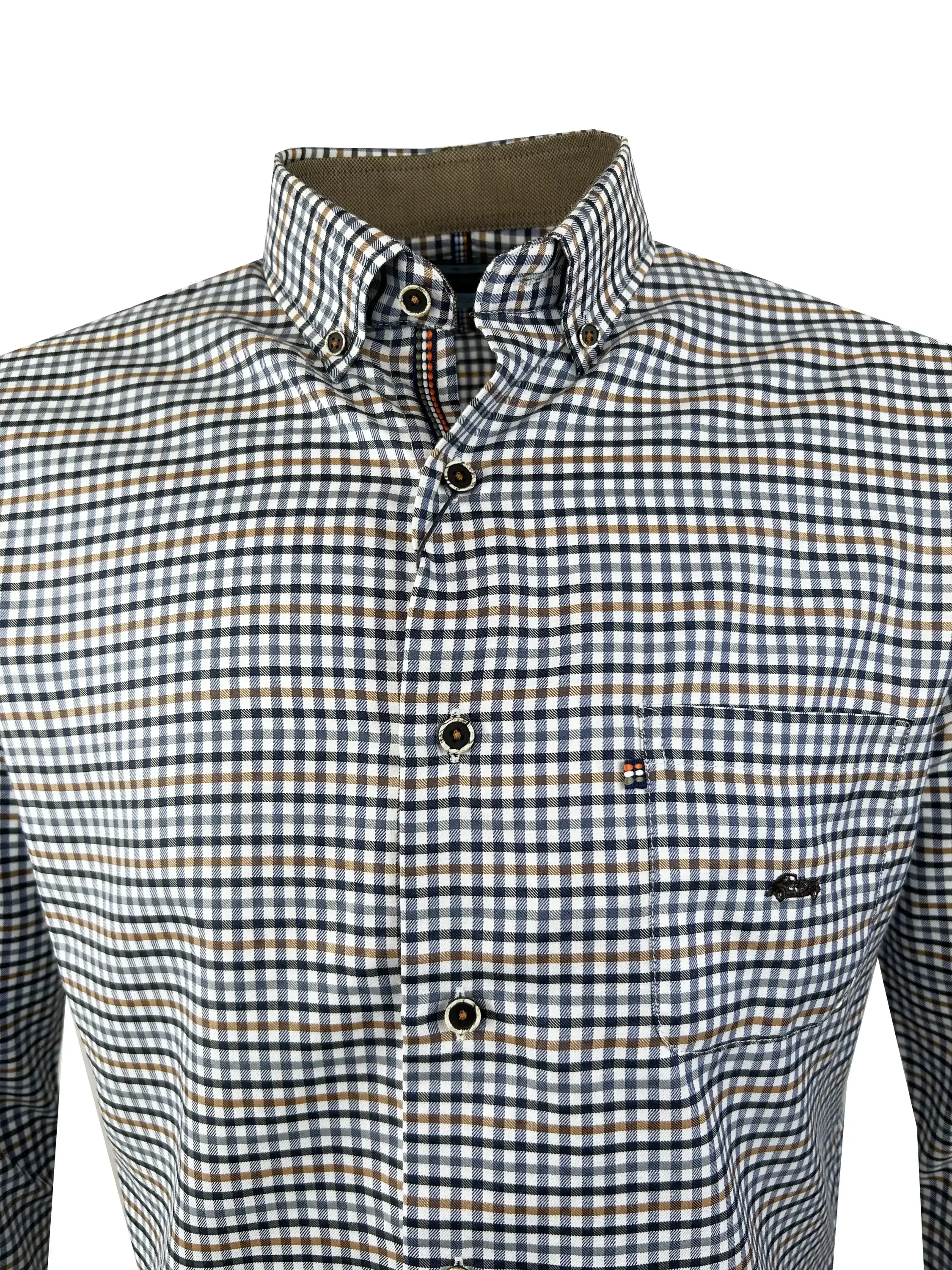 Dario Beltran Men's Mujica Long Sleeve Gingham Shirt Navy/White