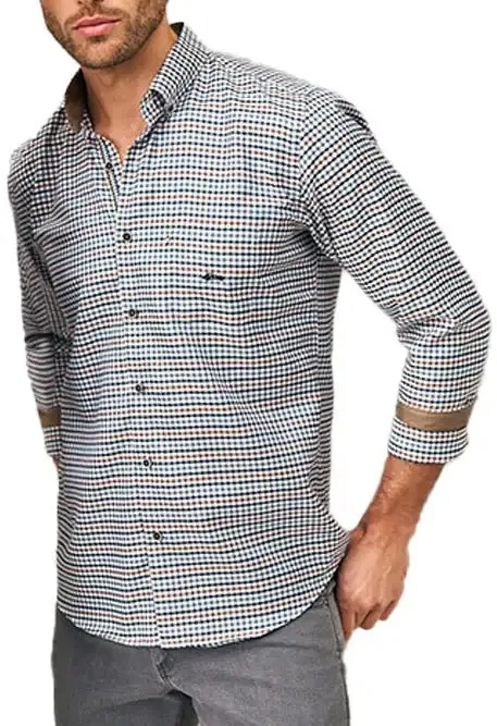 Dario Beltran Men's Mujica Long Sleeve Gingham Shirt Navy/White