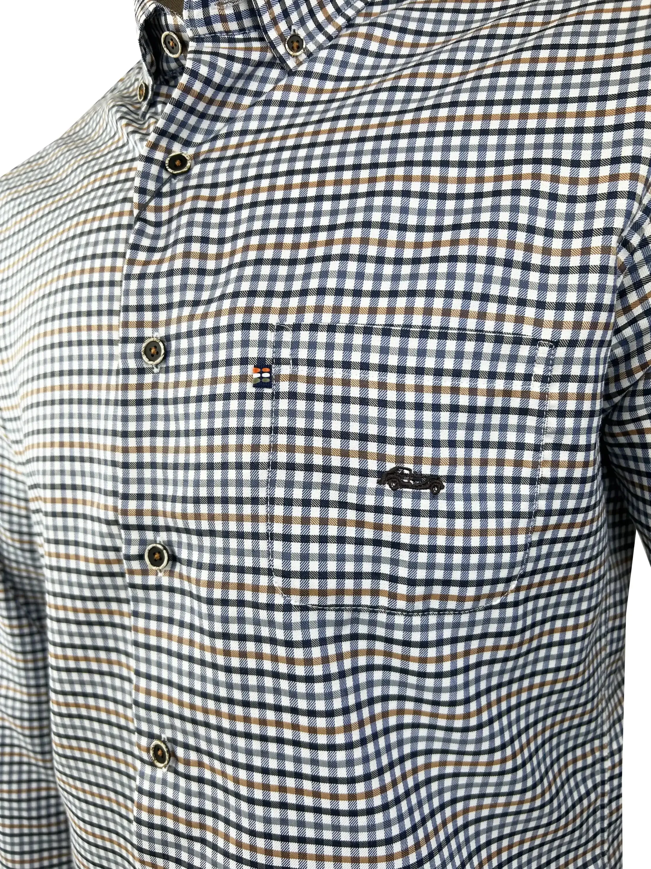 Dario Beltran Men's Mujica Long Sleeve Gingham Shirt Navy/White