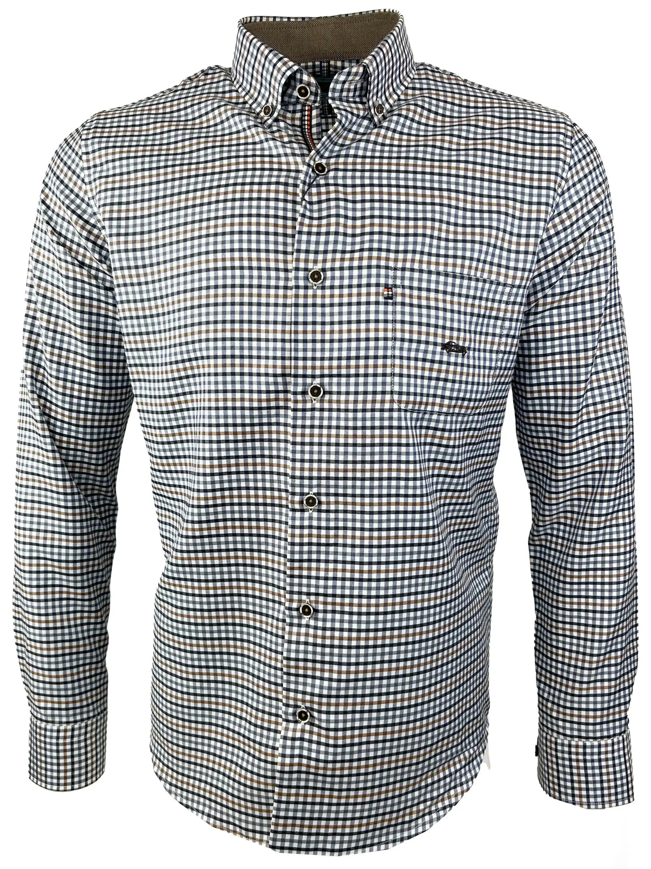 Dario Beltran Men's Mujica Long Sleeve Gingham Shirt Navy/White