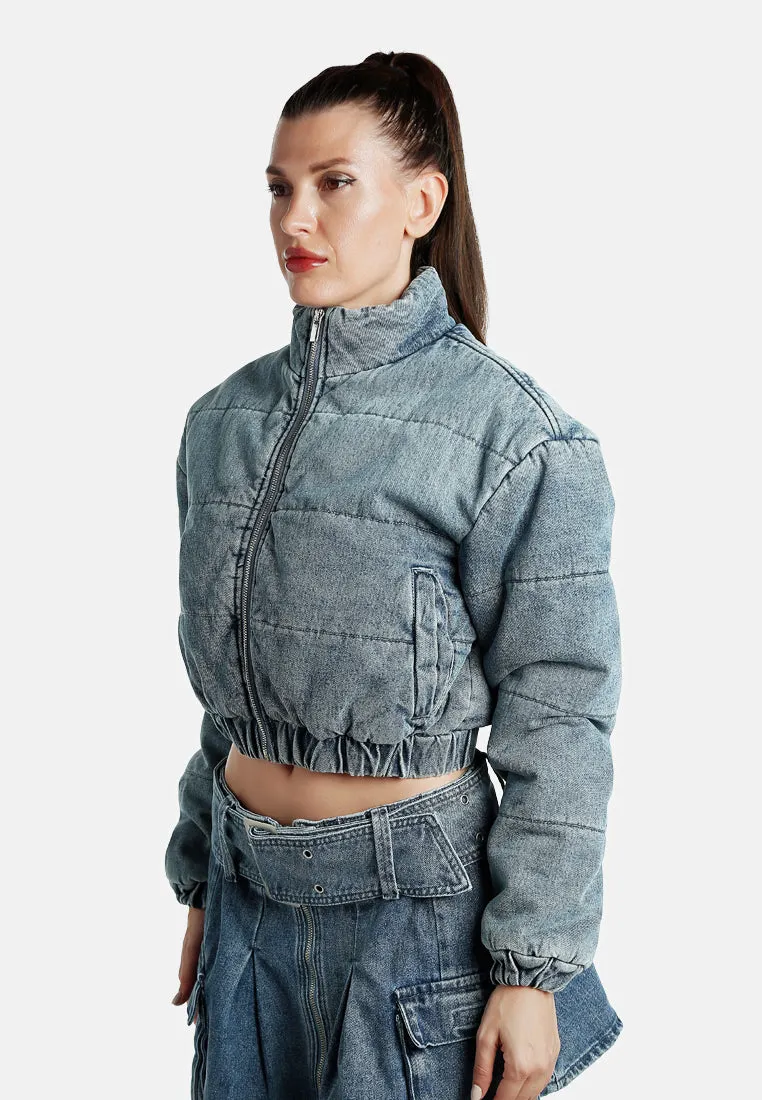 Denim Puffer Short Jacket By RUW