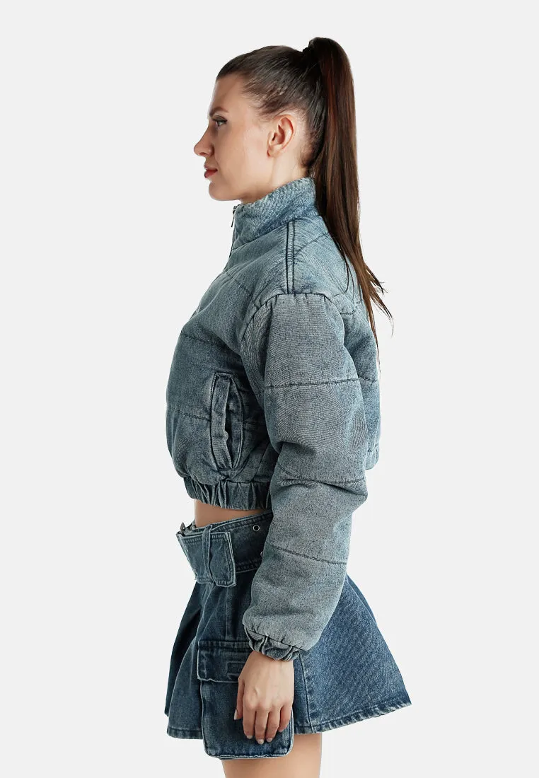 Denim Puffer Short Jacket By RUW
