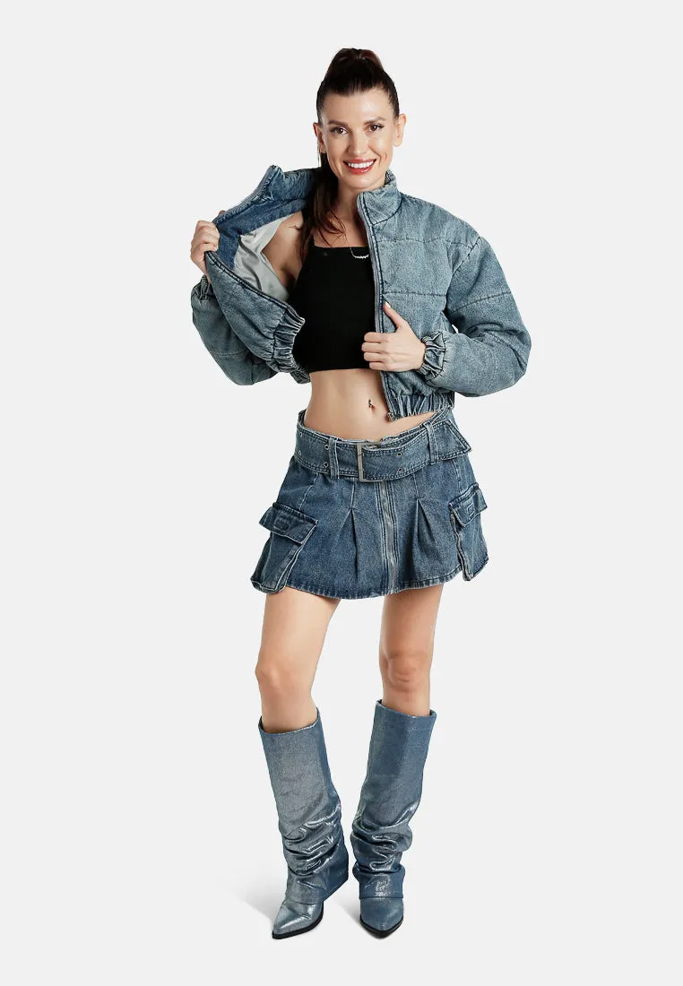 Denim Puffer Short Jacket By RUW