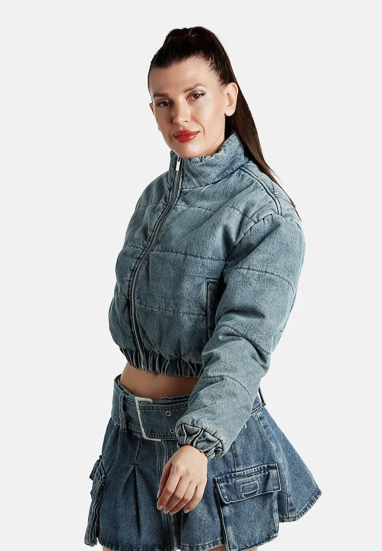 Denim Puffer Short Jacket By RUW