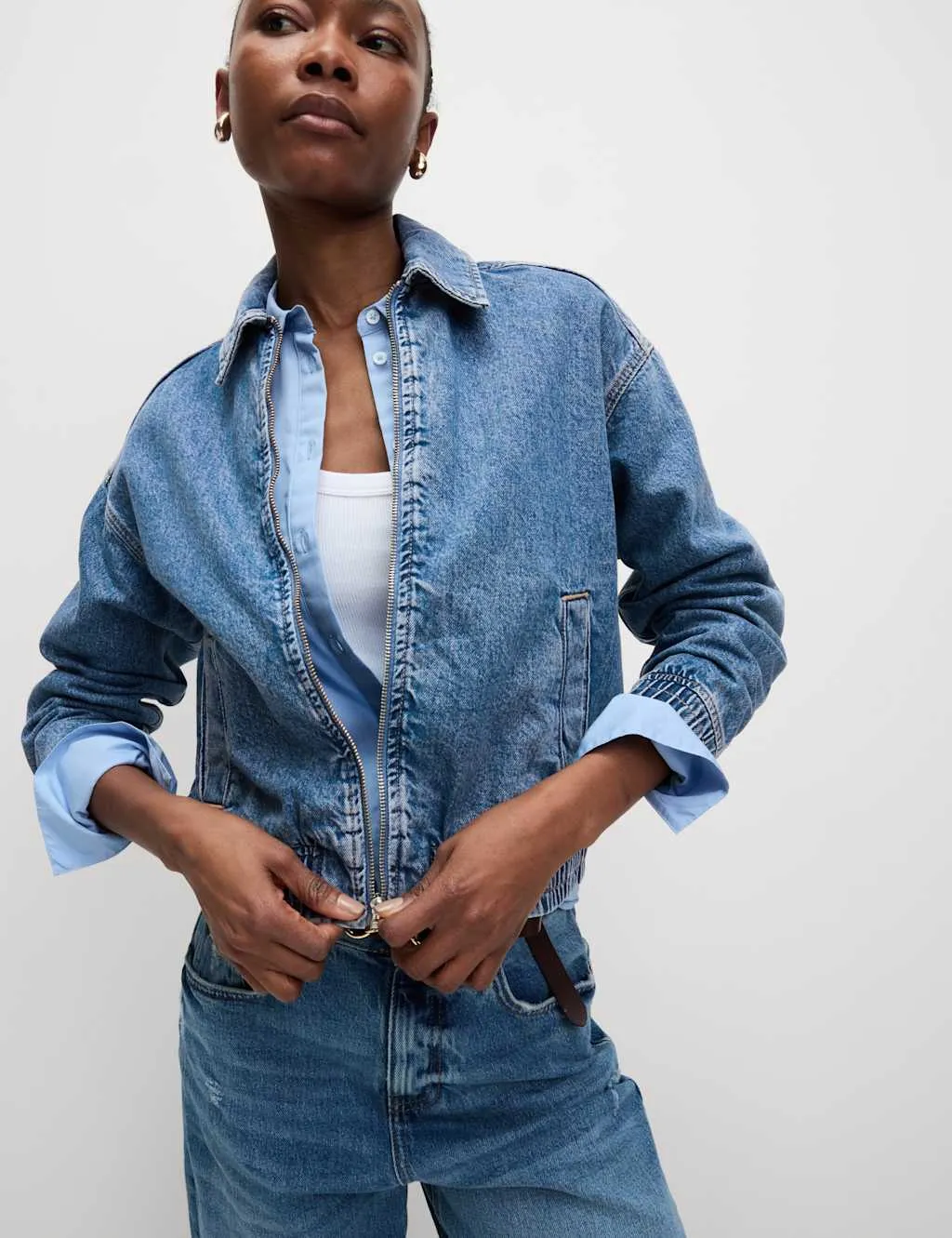 Denim Relaxed Harrington Jacket