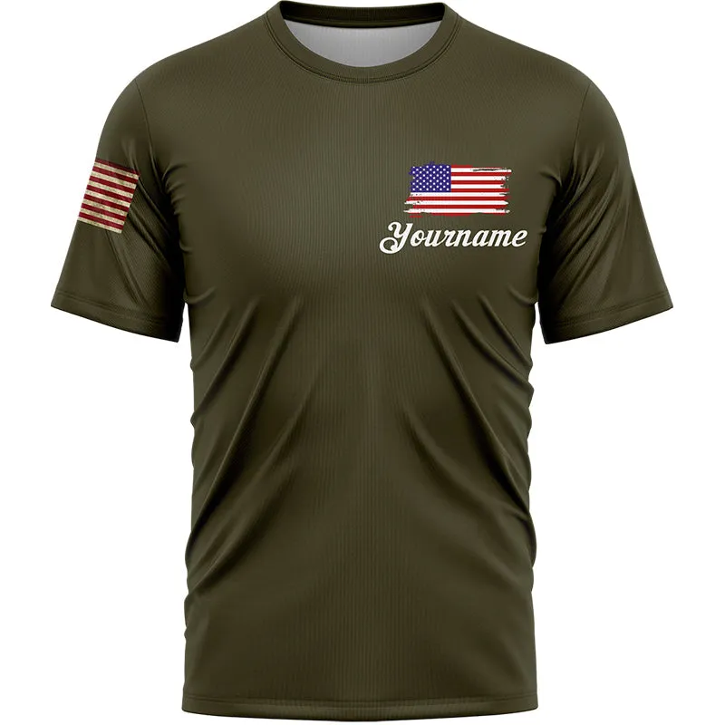 Don't Let The Old Man In Custom Olive American Patriot Name T-Shirt
