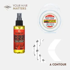 EASY INSTALL KIT - For Hair System DAILY WEAR with TAPE ROLL, 36 CONTOUR STRIPS, and C22 SOLVENT (WALKER)