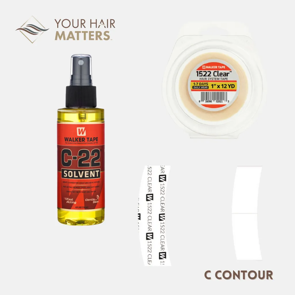 EASY INSTALL KIT - For Hair System DAILY WEAR with TAPE ROLL, 36 CONTOUR STRIPS, and C22 SOLVENT (WALKER)