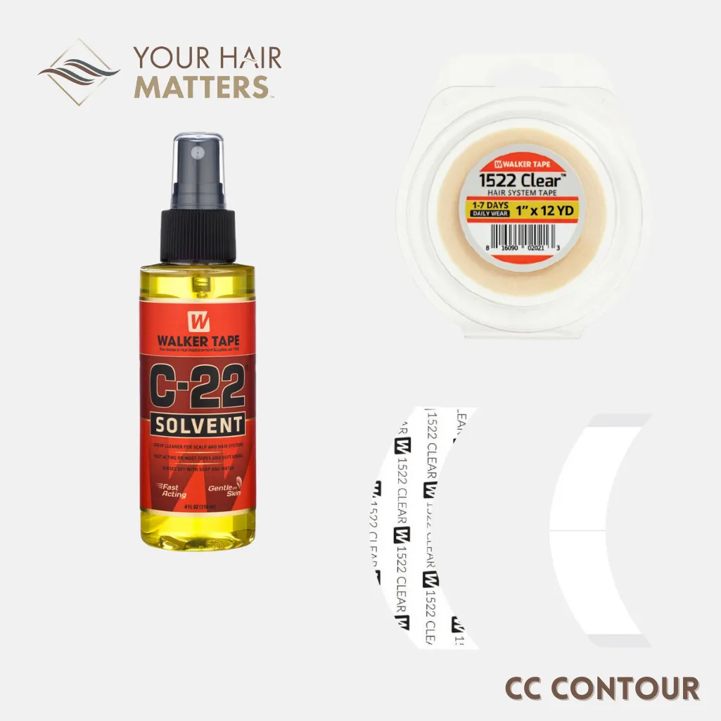 EASY INSTALL KIT - For Hair System DAILY WEAR with TAPE ROLL, 36 CONTOUR STRIPS, and C22 SOLVENT (WALKER)