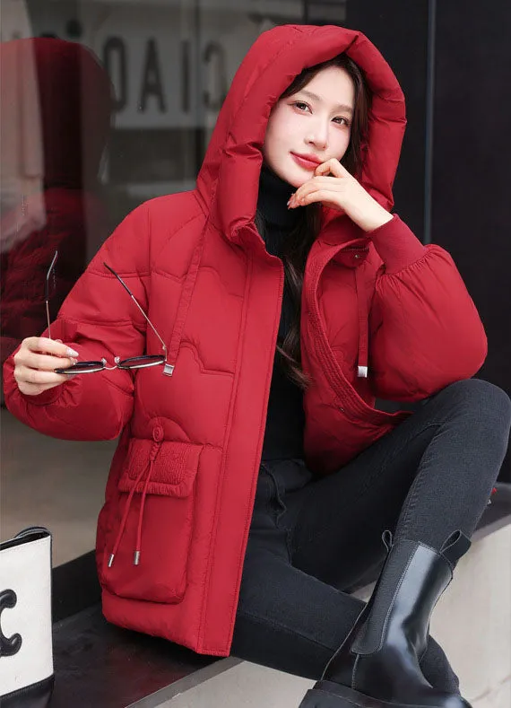 Easy-to-clean Hooded Puffer Jacket with Bellows Pocket for Women