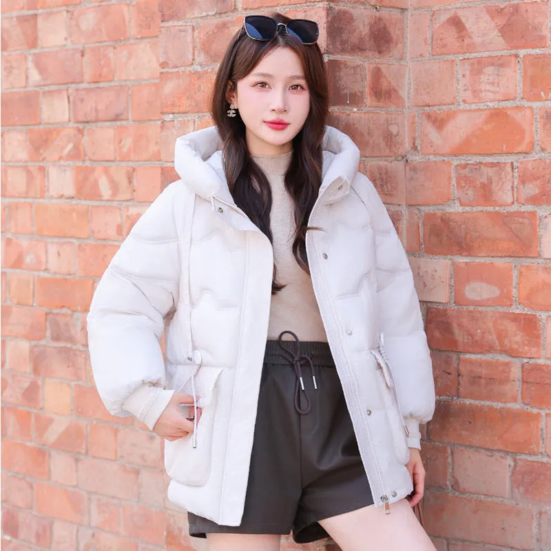 Easy-to-clean Hooded Puffer Jacket with Bellows Pocket for Women