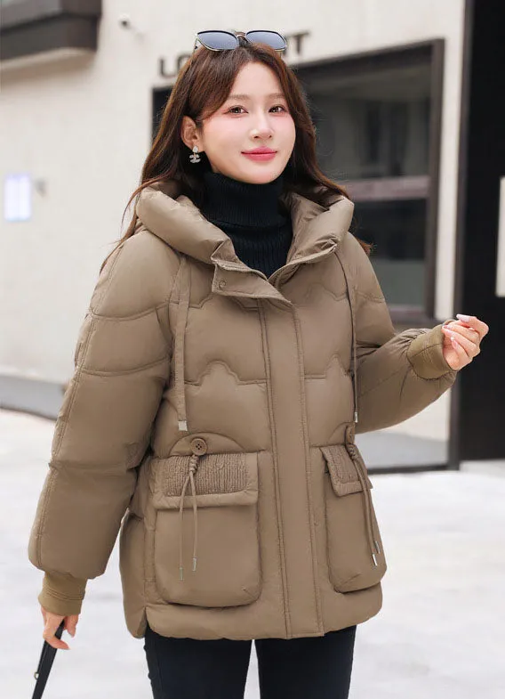 Easy-to-clean Hooded Puffer Jacket with Bellows Pocket for Women