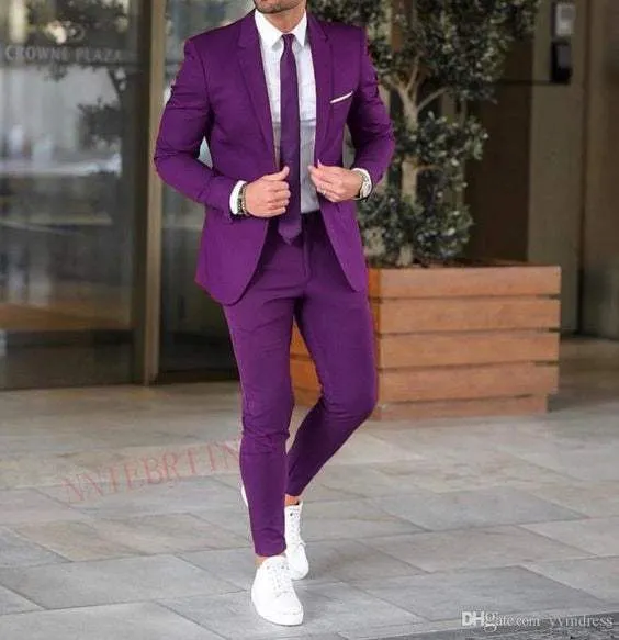 Elegant Men's Custom Burgundy Blazers Prom Two Pieces Red Tuxedos
