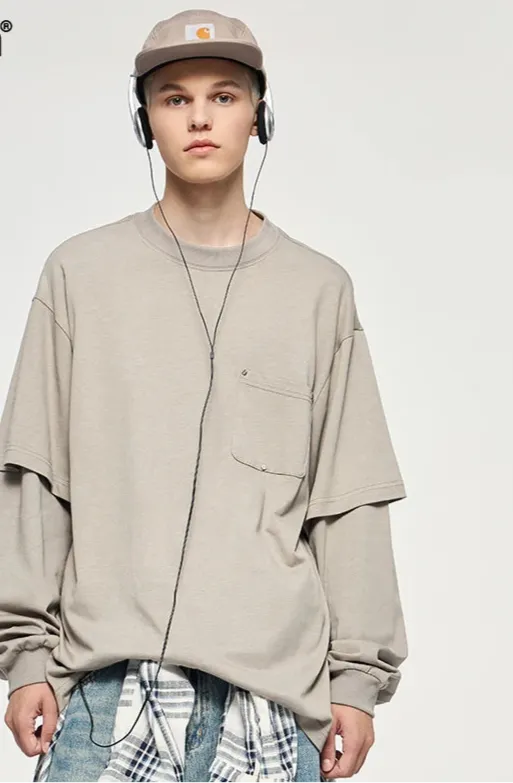 Fake Two-Piece Long-Sleeve Oversized Tshirts