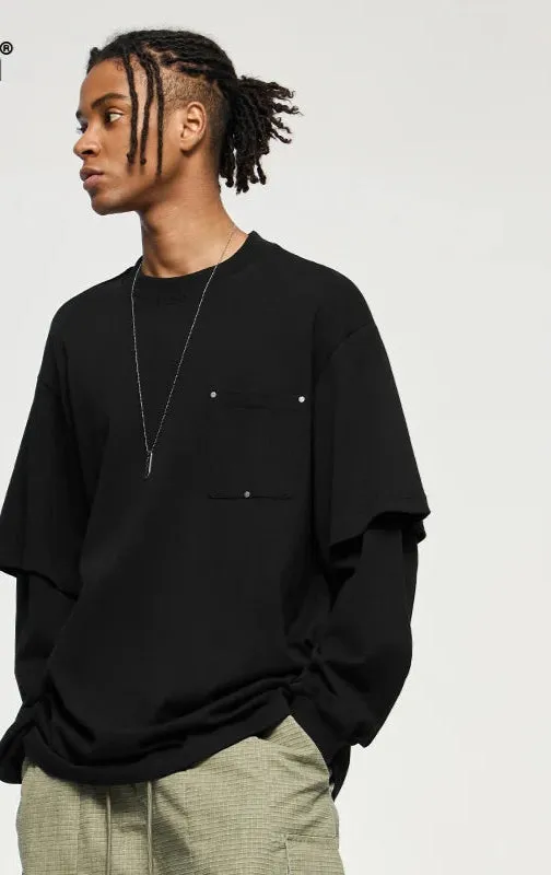 Fake Two-Piece Long-Sleeve Oversized Tshirts