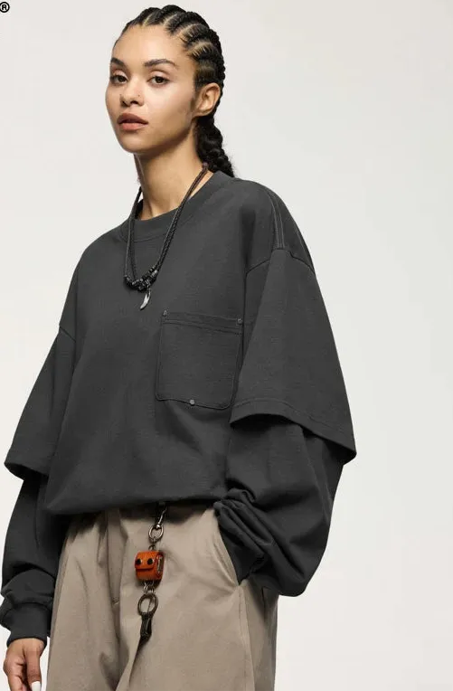 Fake Two-Piece Long-Sleeve Oversized Tshirts