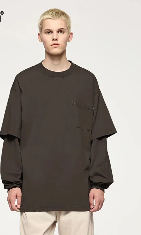 Fake Two-Piece Long-Sleeve Oversized Tshirts