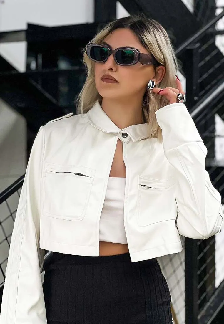 Faux Leather Crop Jacket By Ruw