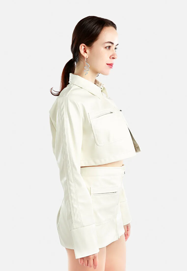 Faux Leather Crop Jacket By Ruw