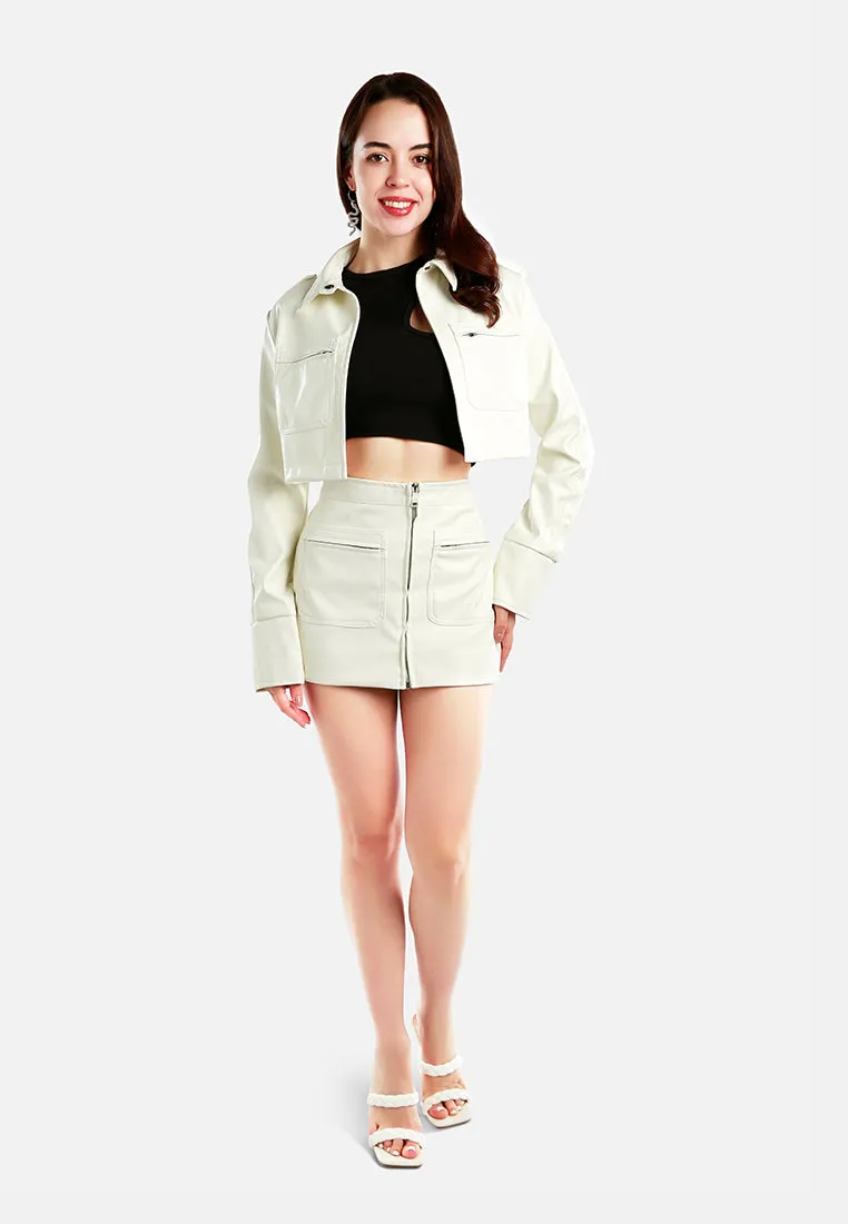 Faux Leather Crop Jacket By Ruw
