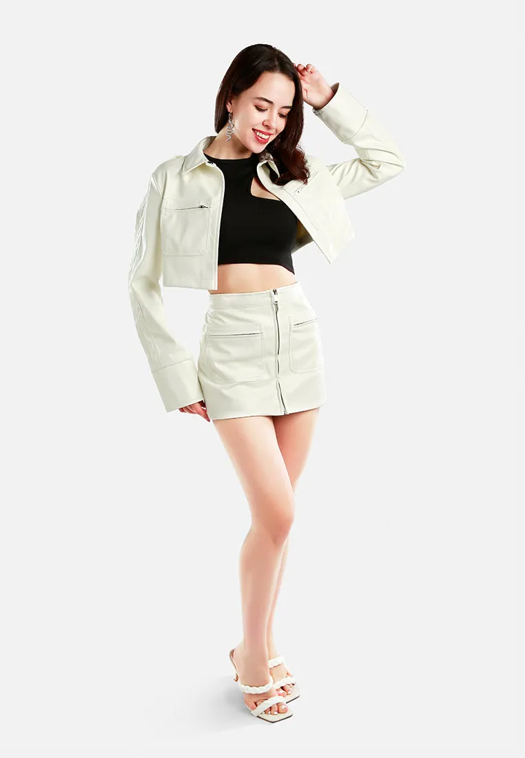 Faux Leather Crop Jacket By Ruw