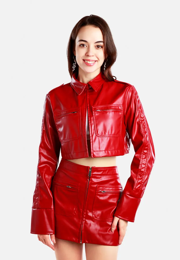 Faux Leather Crop Jacket By Ruw