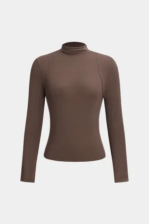 Fitted Mock Neck Long-Sleeve Top in Viscose